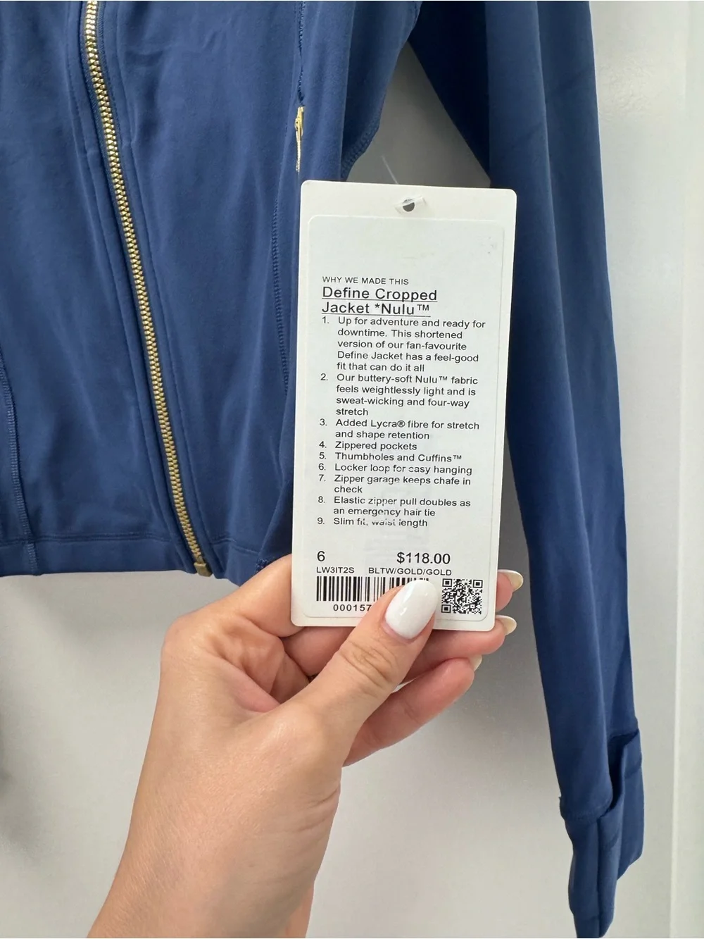 lululemon athletica Blue Zip-Front Turtleneck Jacket with Gold Hardware